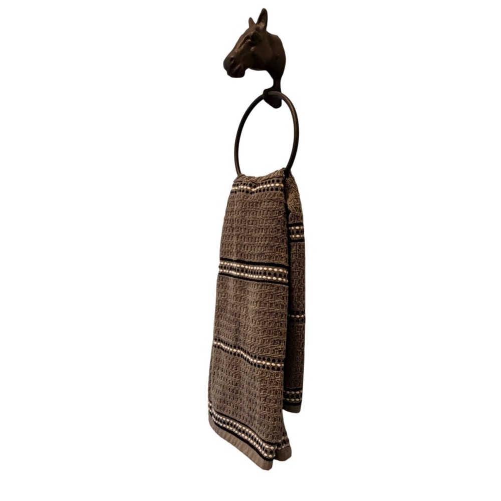 Cast Iron Horse Head Towel Ring Equestrian Western Farmhouse Bathroom Decor